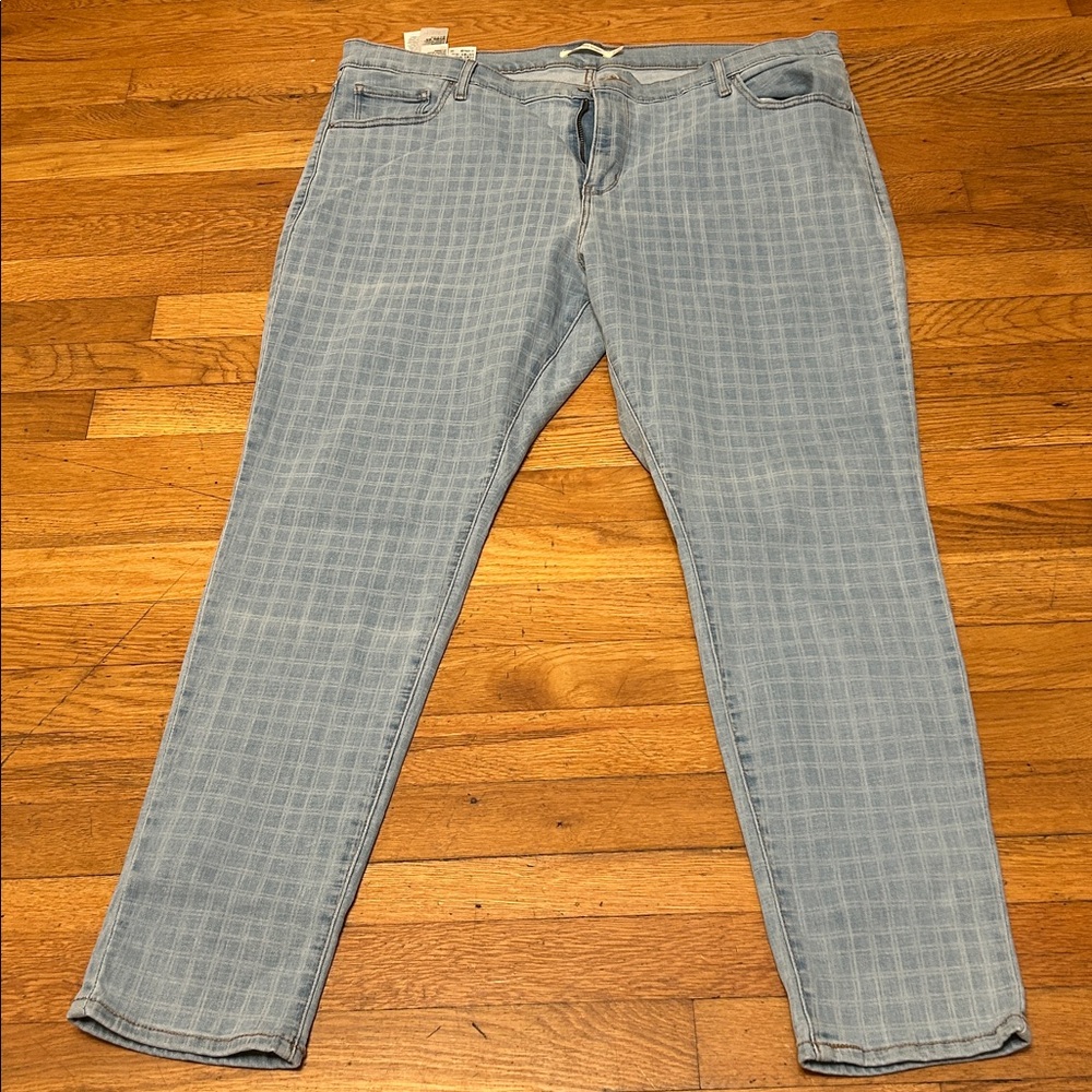Levi’s 721 High Rise Skinny Light Blue Plaid Jeans 20W